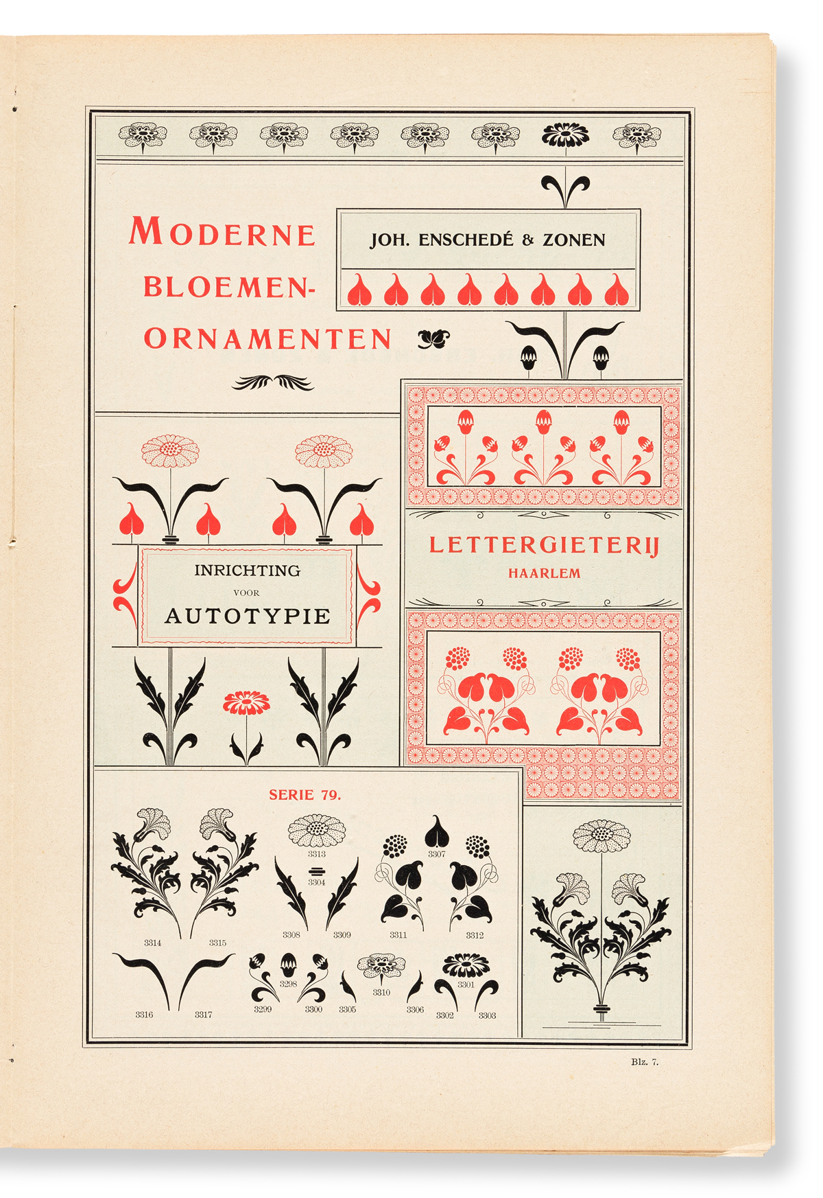 [SPECIMEN BOOK — JOHAN ENSCHEDÉ]. Ornamenten Hoofdlijsten en Sluitstukken. Joh. Enschedé & Zonen, Haarlem, 1904.